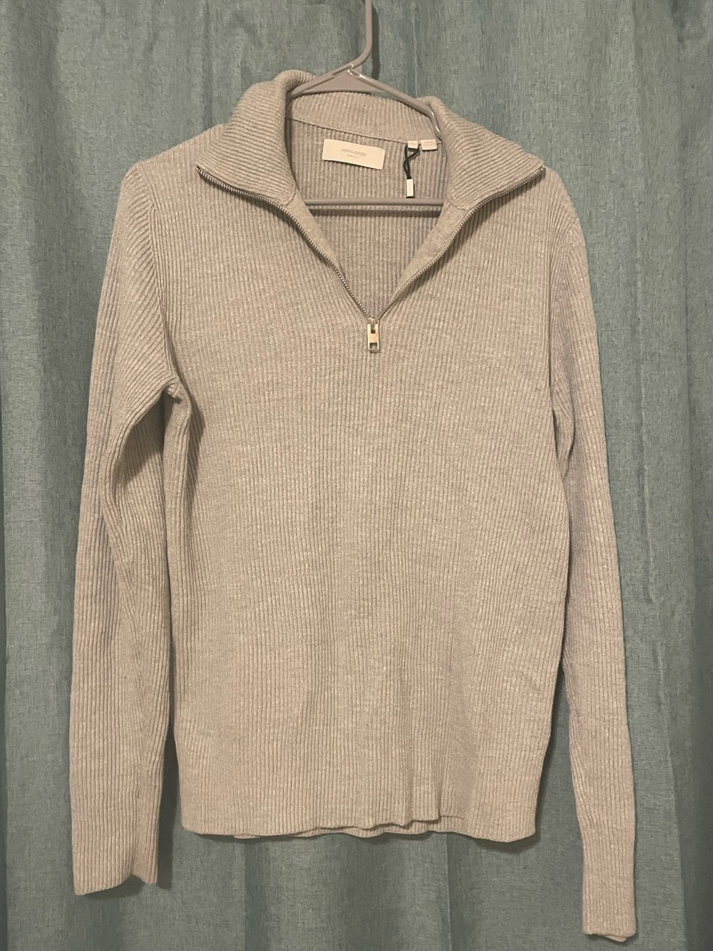 Jack & Jones Light Beige Ribbed Knit Half-Zip